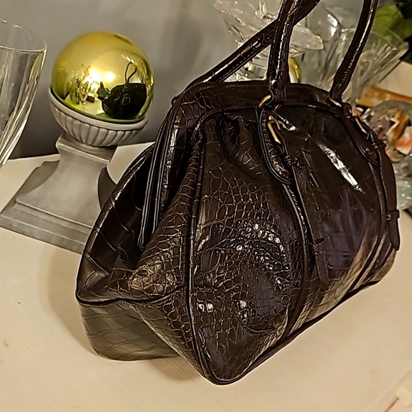 Worthington Dark Chocolate Crocodile (Faux Leather) Satchel, Double Handles, Lin - Picture 6 of 10